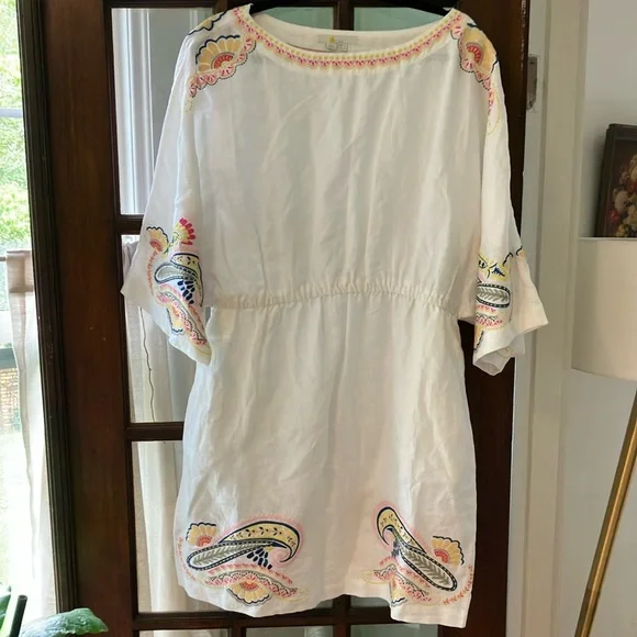 chinese dress ladies Occasion Short Linen Dress-White Embroidery